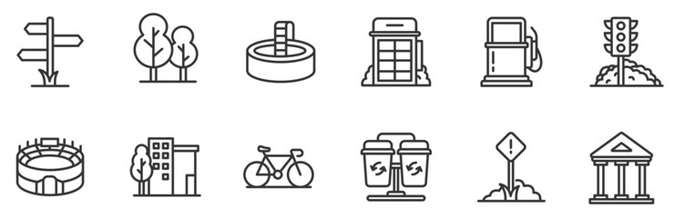 City life line icons, signs, vector set, outline concept illustration