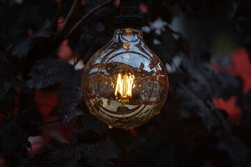 Beautiful decorative electric lamp. Close-up. Soft focus