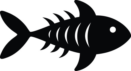 Fish Bone Silhouette Vector Illustration. Fish Skeleton Silhouette Vector - Animal Bone Anatomy Icon