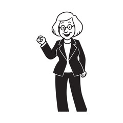 Old woman in formal clothes black and white vector illustration simple minimalist portrait design