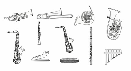 Musical Instruments Outline Drawing Set Trumpet Trombone Saxophone Flute Clarinet © Nofriyan