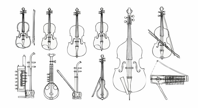 Line Art String Instruments Collection Musical Instruments Vector Illustration