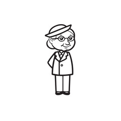 Old woman in formal clothes black and white vector illustration simple minimalist portrait design