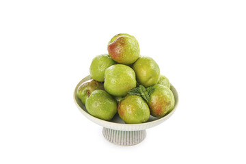 Fresh Green Plums in White Bowl - Healthy Organic Fruit Display