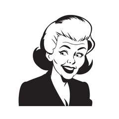 Old woman in formal clothes black and white vector illustration simple minimalist portrait design