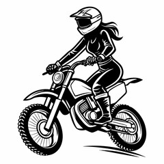 Female Motocross Rider Illustration in Black and White