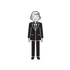 Old woman in formal clothes black and white vector illustration simple minimalist portrait design