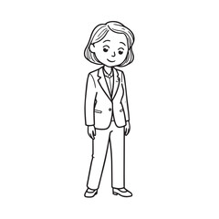 Old woman in formal clothes black and white vector illustration simple minimalist portrait design