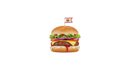 Juicy Double Cheeseburger With Fresh Toppings And A California Flag