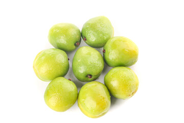 Fresh Green Pears with Water Drops on White Background - Healthy Organic Fruit
