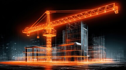 Orange glowing crane building futuristic architecture design