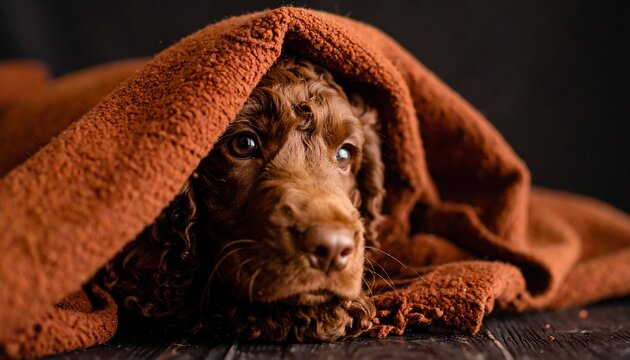 Brown dog under a blanket