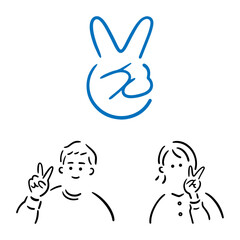 【SET】ピースサインをする男女のイラスト素材セット
