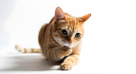 Obraz premium Cute Ginger Cat Licking and Cleaning Its Paw - Pet Grooming and Hygiene Concept