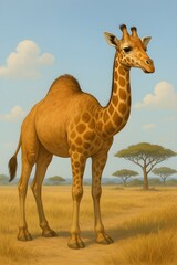 Obraz premium hybrid goat deer creature in grassy savanna