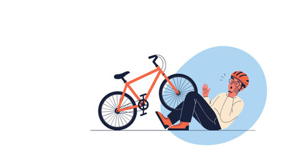 A person wearing a helmet falls off their bicycle on the road.