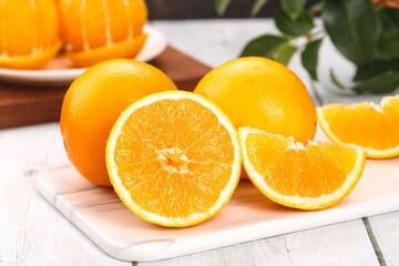 Fresh Gannan Navel Oranges on Cutting Board - Sweet Citrus Fruit Gift Box Concept