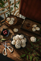 Dried Shiitake Mushrooms Asian Cooking Ingredients on Wooden Table