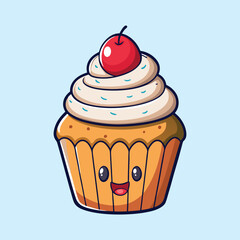 Delicious cupcake with cherry topping sweet dessert cartoon bakery food vector illustration design,generative ai