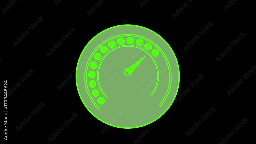 Poster Green gauge meter dial animation HUD interface technology speedometer dashboard loop. Futuristic digital gauge meter animation progress dial HUD speedometer seamless loop.
