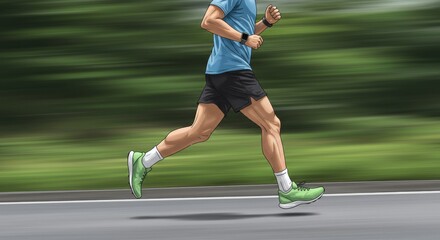 Dynamic man  Fitness Run  Lower Body Strength on a Paved Path Through Nature