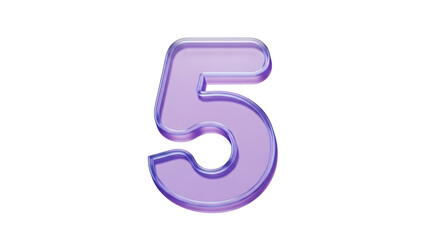 Purple number five glossy font isolated on transparent background