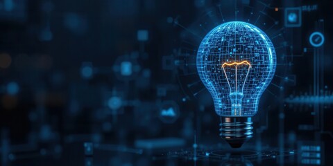 Pixelated Light Bulb with Digital Financial Growth Data