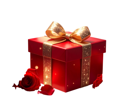  Fantasy Red Gift Box with Gold Bow and Magical Roses