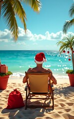Santa on the Tropical Beach