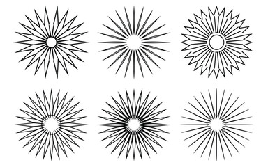 Collection of abstract sunburst starburst and radiant burst graphic elements. Sunburst Vector Set