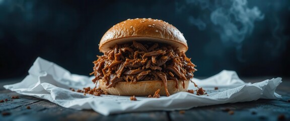 Dramatic Pulled Pork  Moody Lighting on a Dark Background