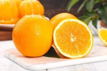 Fresh Navel Oranges Holland Freshly Picked Alpine Citrus Fruit on Wooden Board