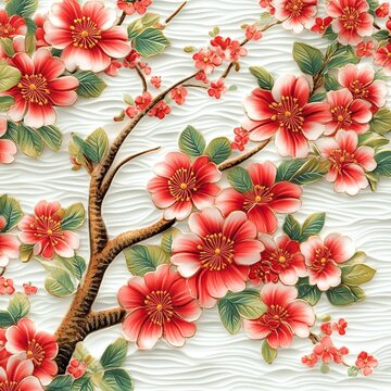 Traditional Japanese Fan Pattern with Floral Design