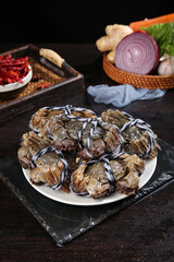 Fresh Yangcheng Lake Hairy Crabs with Vegetables - Chinese Seafood Delicacy Closeup