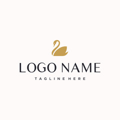 A minimalist logo featuring a graceful swan, elegant typography, and a sophisticated color palette.