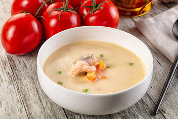 Salmon white soup with salmon