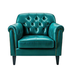 green blue leather modern armchair isolated on white or transparent