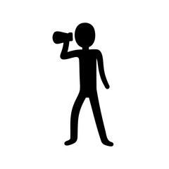Silhouette of a person using a megaphone, speaker, or microphone symbol