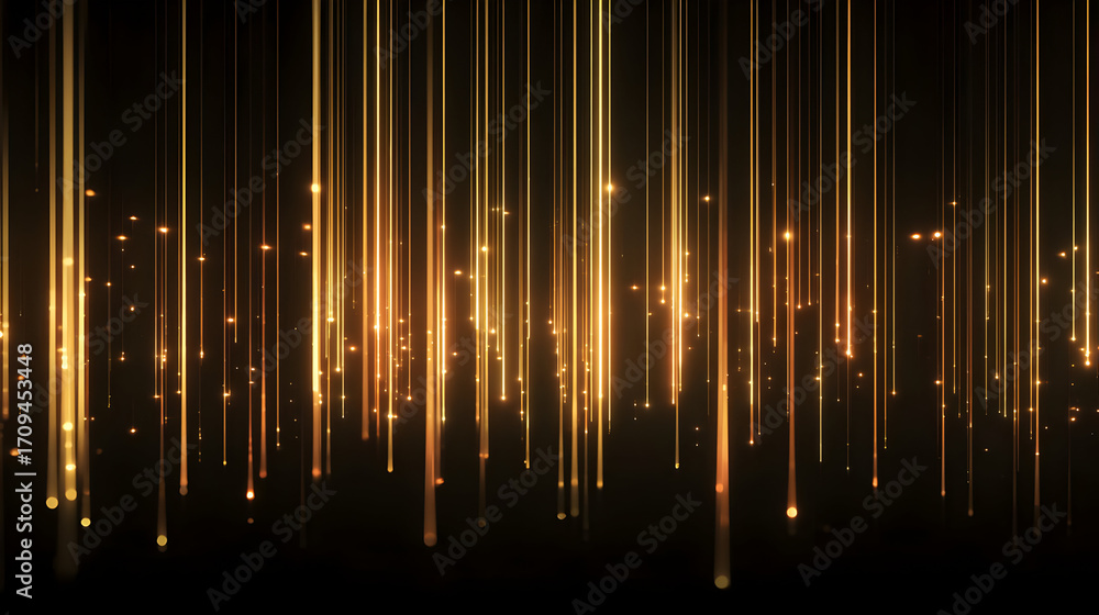 Poster a dynamic display of golden light streaks on a dark background, creating a captivating and modern vi
