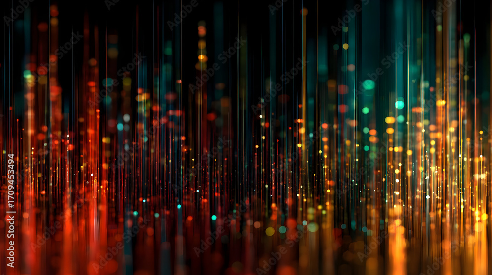 Poster a vibrant, colorful abstract background with glowing vertical lines and light particles, ideal for d