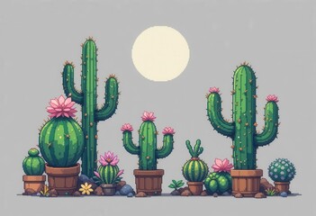 Retro Cactus Garden  A Nostalgic Pixelated Paradise