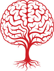 Brain tree illustration, human mind growth concept, knowledge roots, creativity branching, mental health, education, intelligence, nature connection, abstract art design