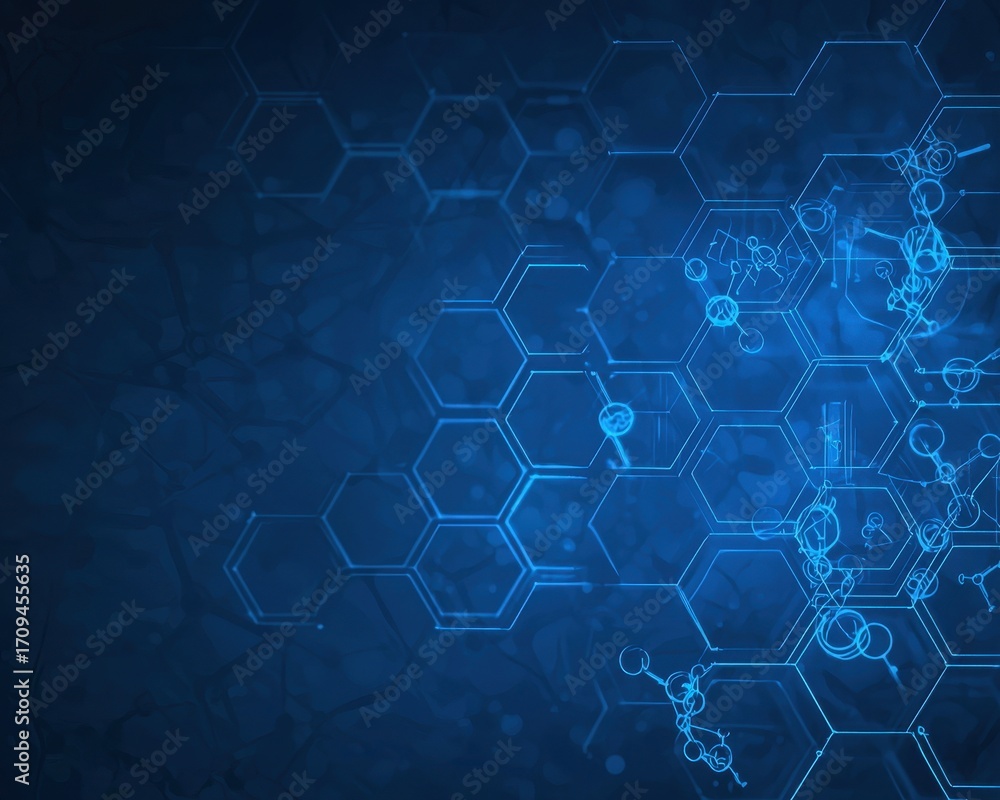 Poster futuristic blue hexagon pattern with technology elements and circuits
