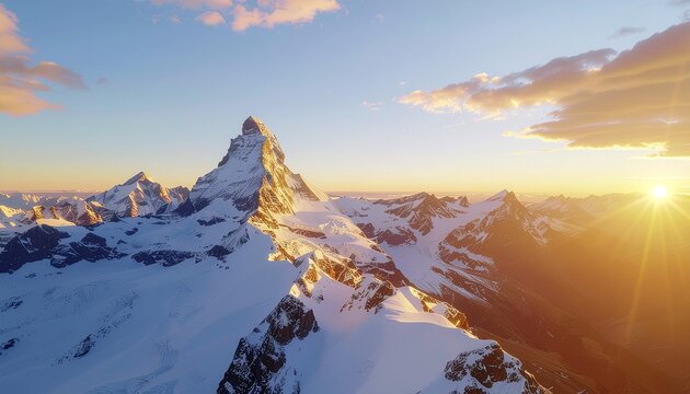 Majestic Matterhorn A Snowy Sunrise Over the Swiss Alps