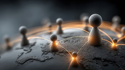 Global network with abstract figures connected by data lines