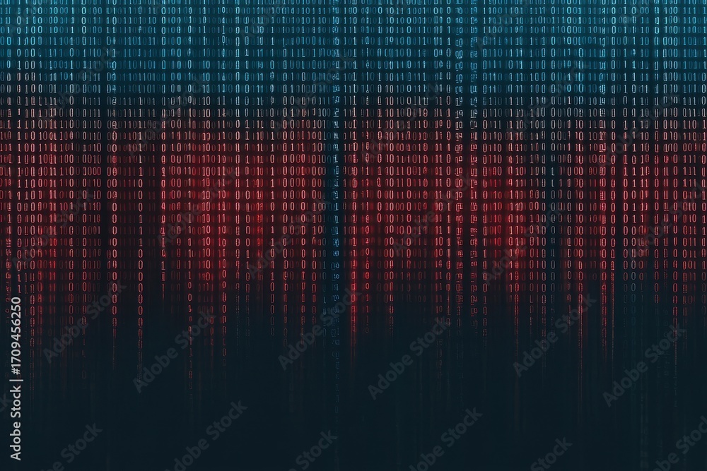 Aufkleber abstract digital binary code background in red and blue colors