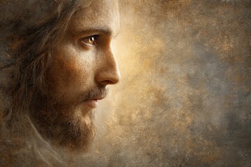 Obraz premium Sacred side profile portrait in golden divine light