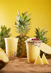 Red bean pineapple pearl drink, creative shooting scene