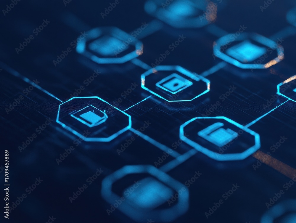 Poster futuristic digital interface with icons and network connection nodes