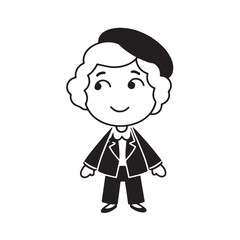 Old woman in formal clothes black and white vector illustration simple minimalist portrait design